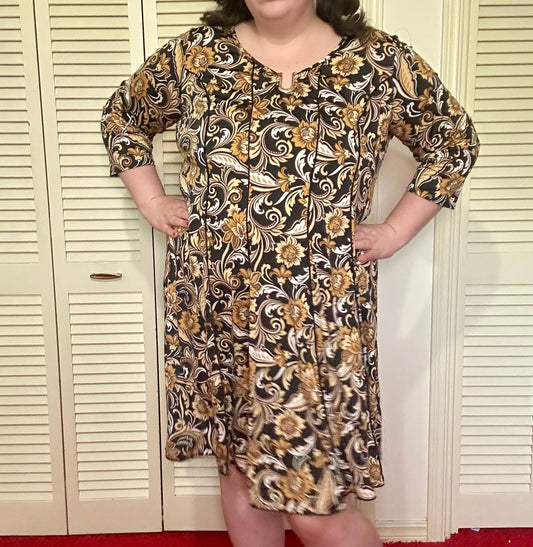 Gold and Black Floral Dress (3X)