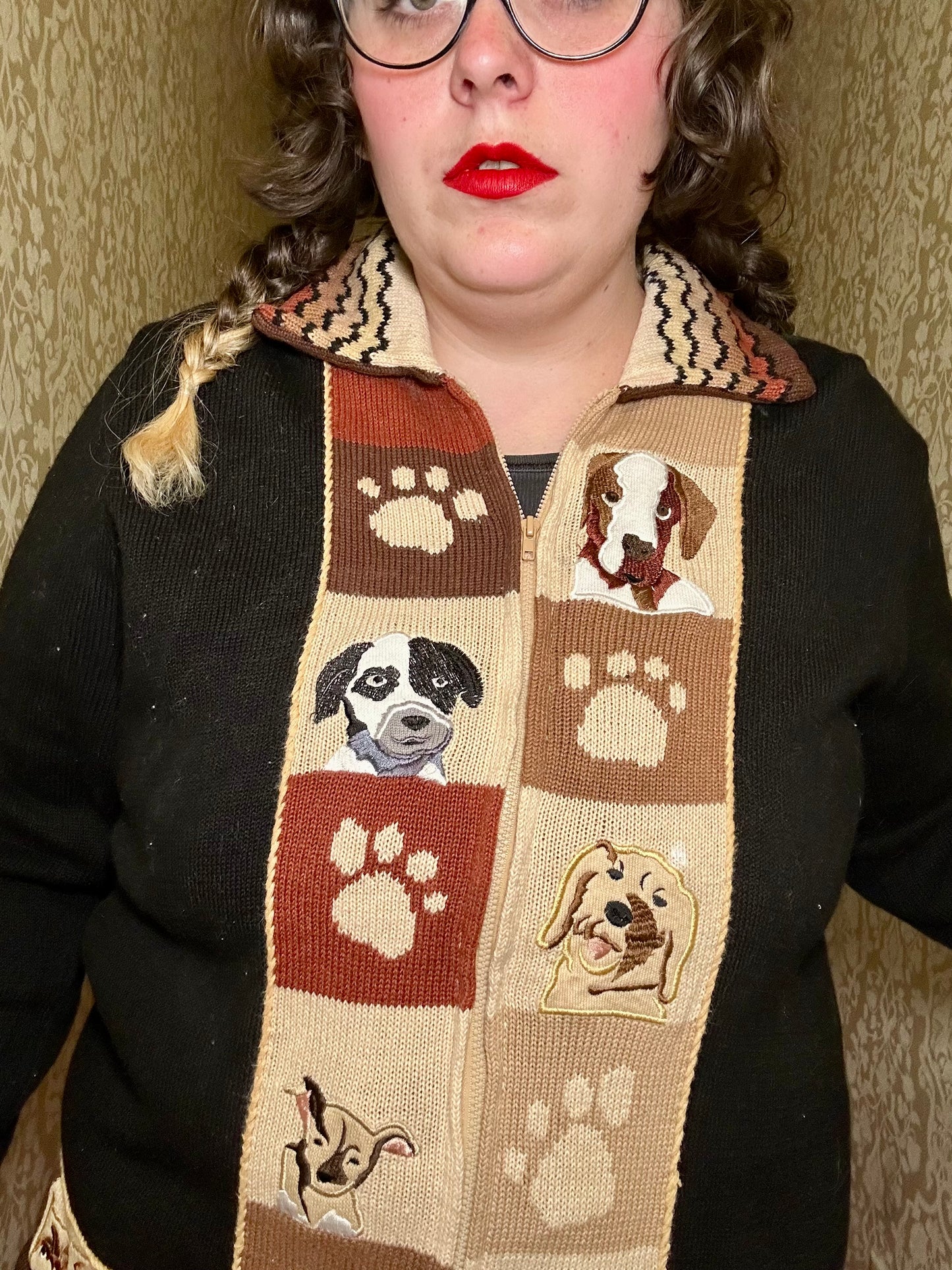 Puppy Dog Zip Up Sweater Cardigan (XL)