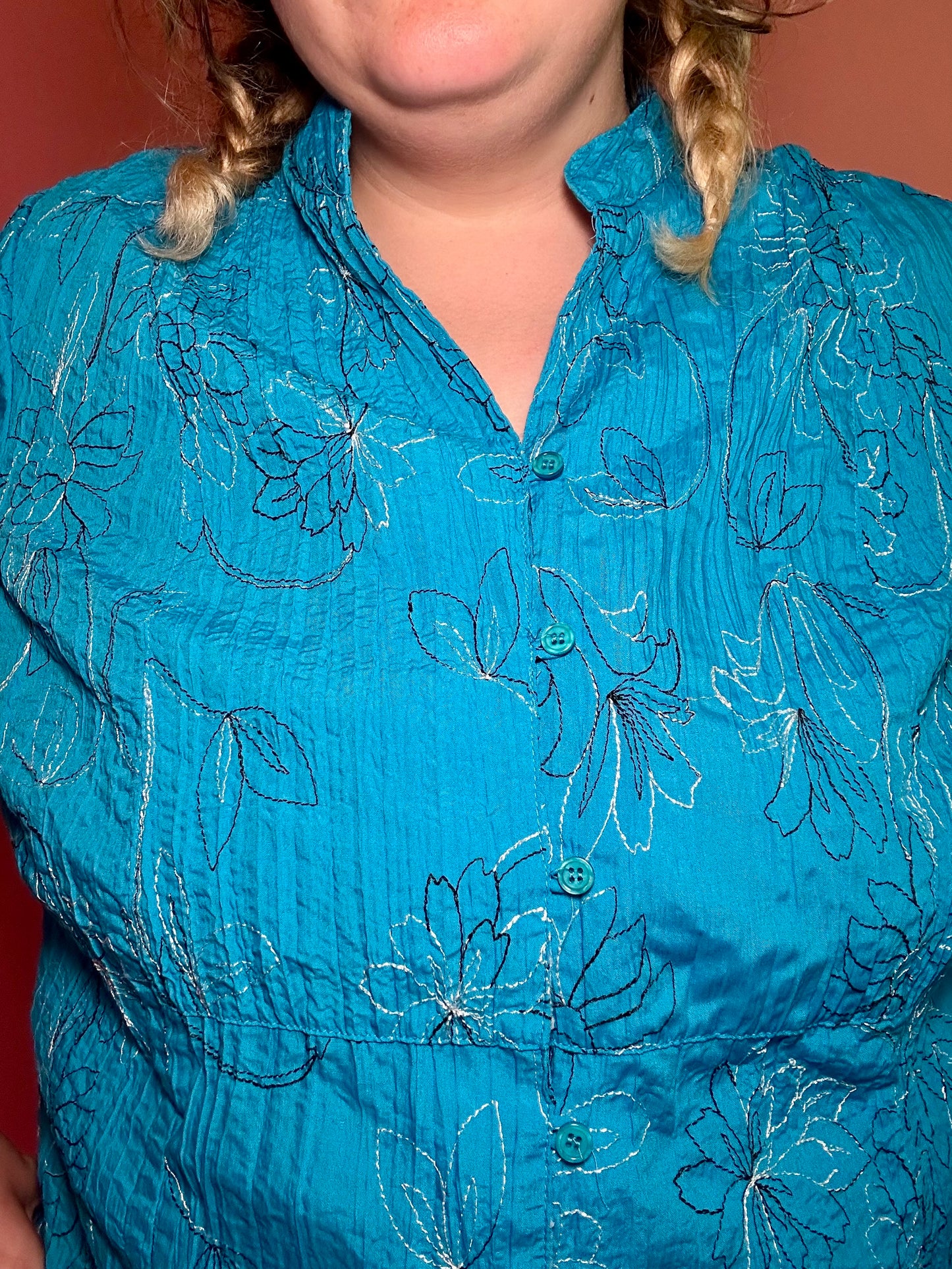 Blue Floral Button Up (3X)