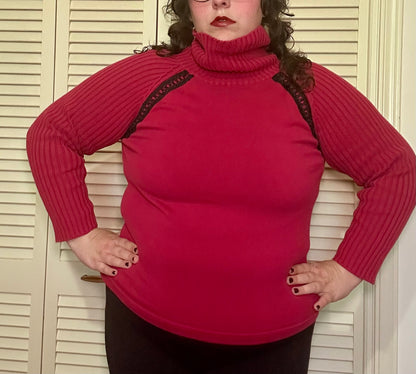Red Lace Up Detail Turtleneck Sweater (L)