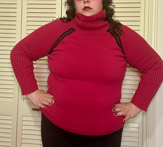Red Lace Up Detail Turtleneck Sweater (L)