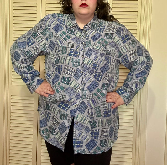 Blue Patchwork Pattern Blouse (16)