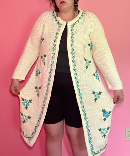 Blue Floral Sweater Cardigan (XL)