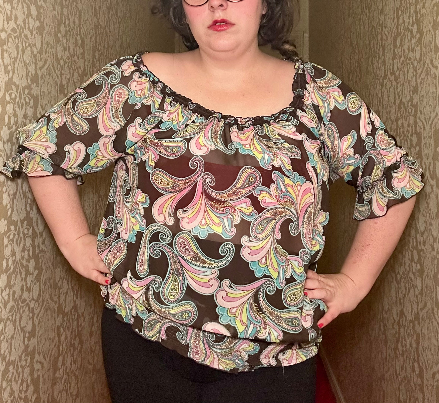 Groovy Sheer Paisley Blouse (XL)