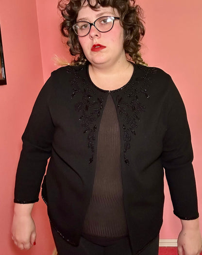 Beaded Black Sweater Cardigan (2X)