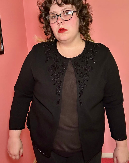 Beaded Black Sweater Cardigan (2X)