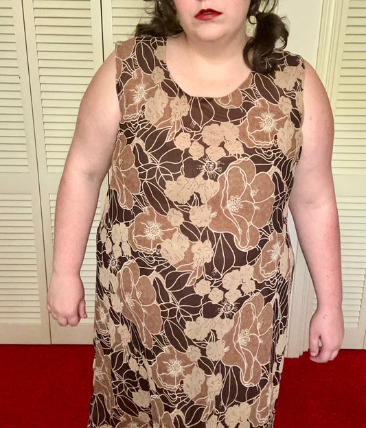 Brown Floral Maxi Dress (2X)