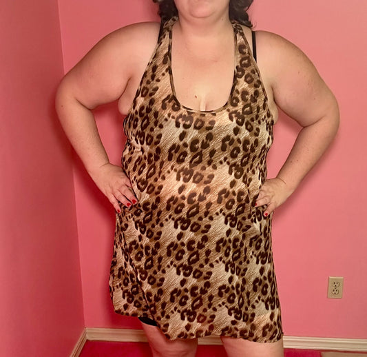 Sheer Leopard Bow Mini Dress (XL)