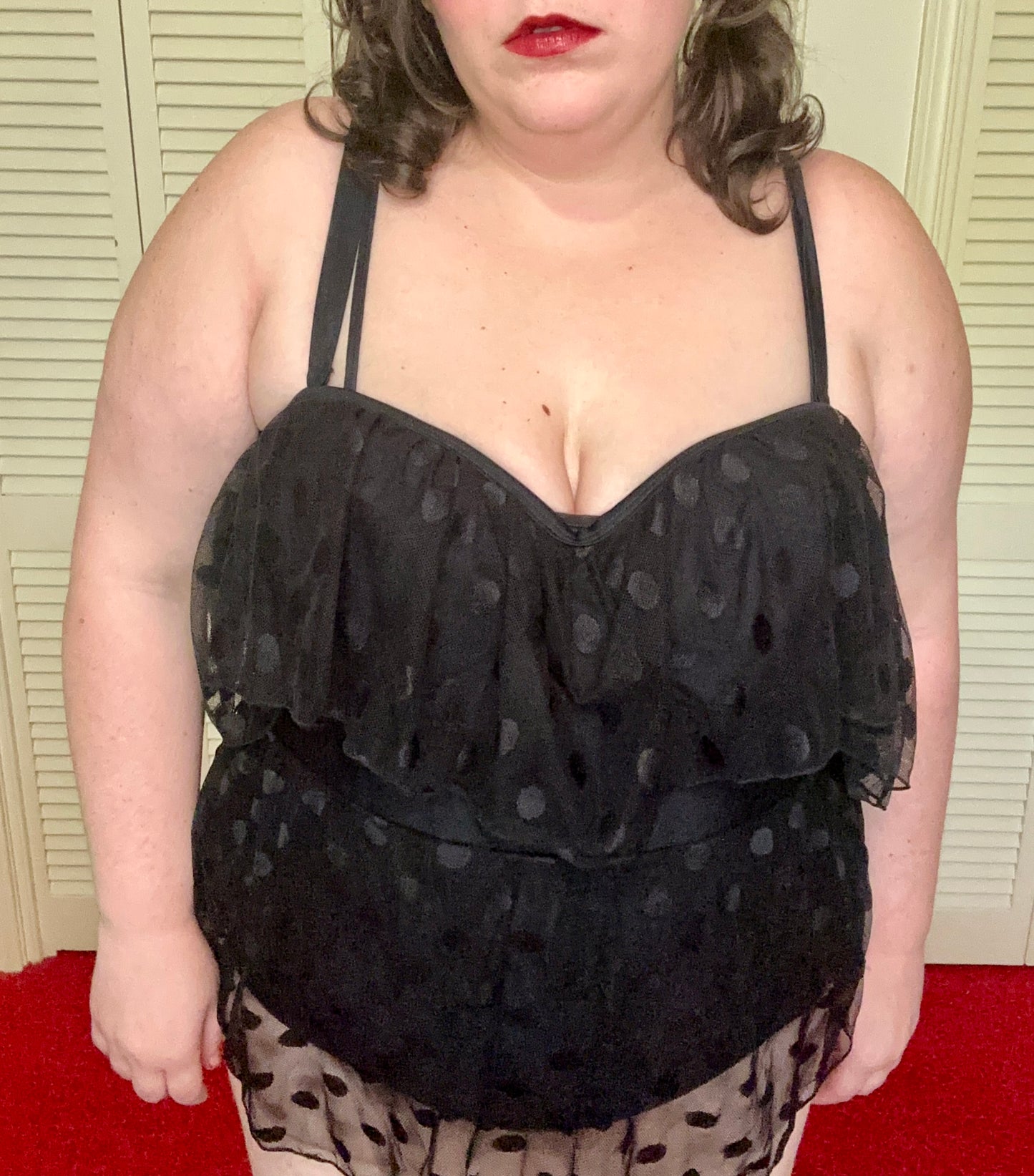 Black Mesh Polka Dot Swimsuit (2X)