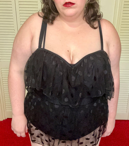 Black Mesh Polka Dot Swimsuit (2X)