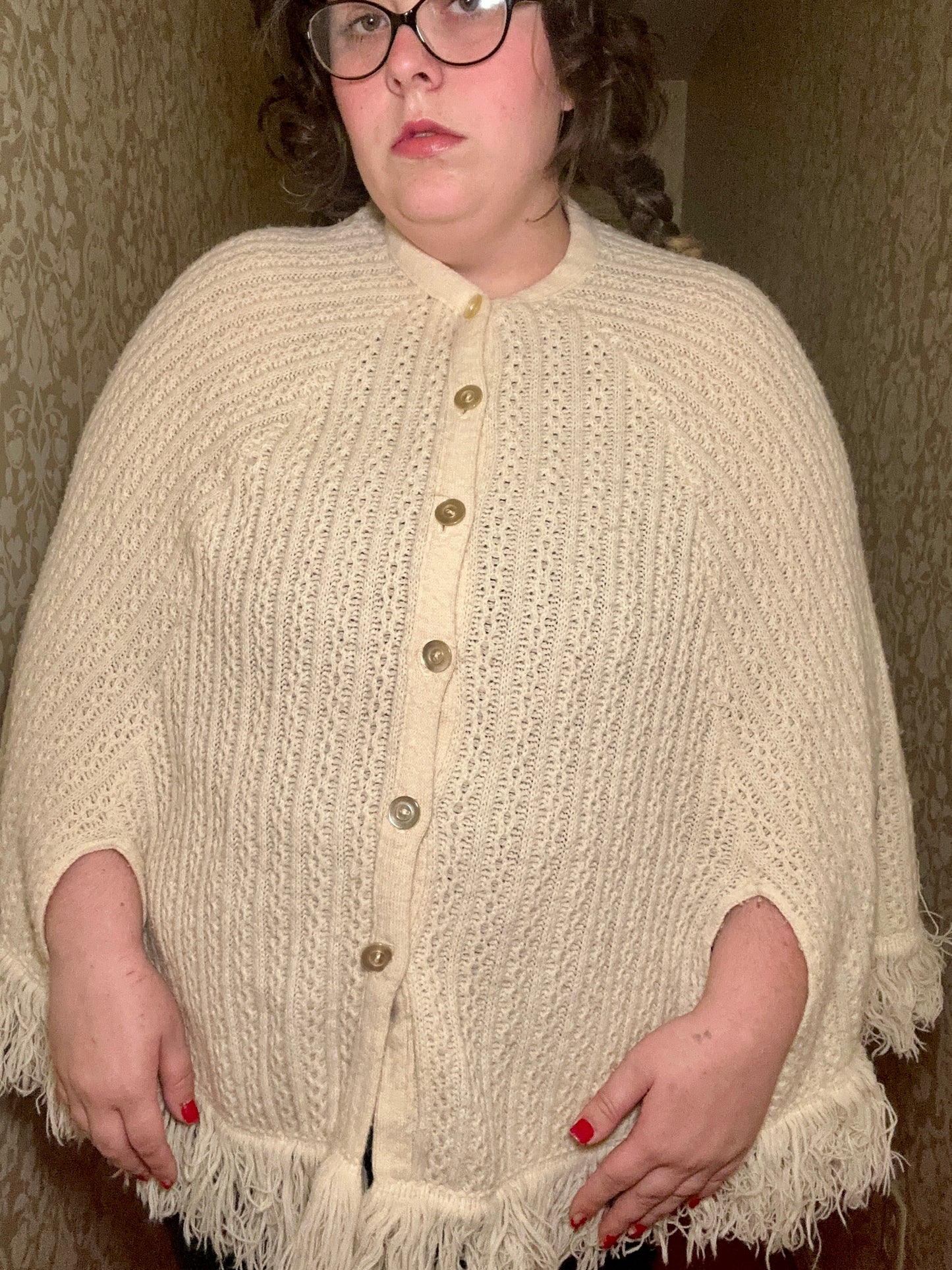 Cream Sweater Poncho (XL)