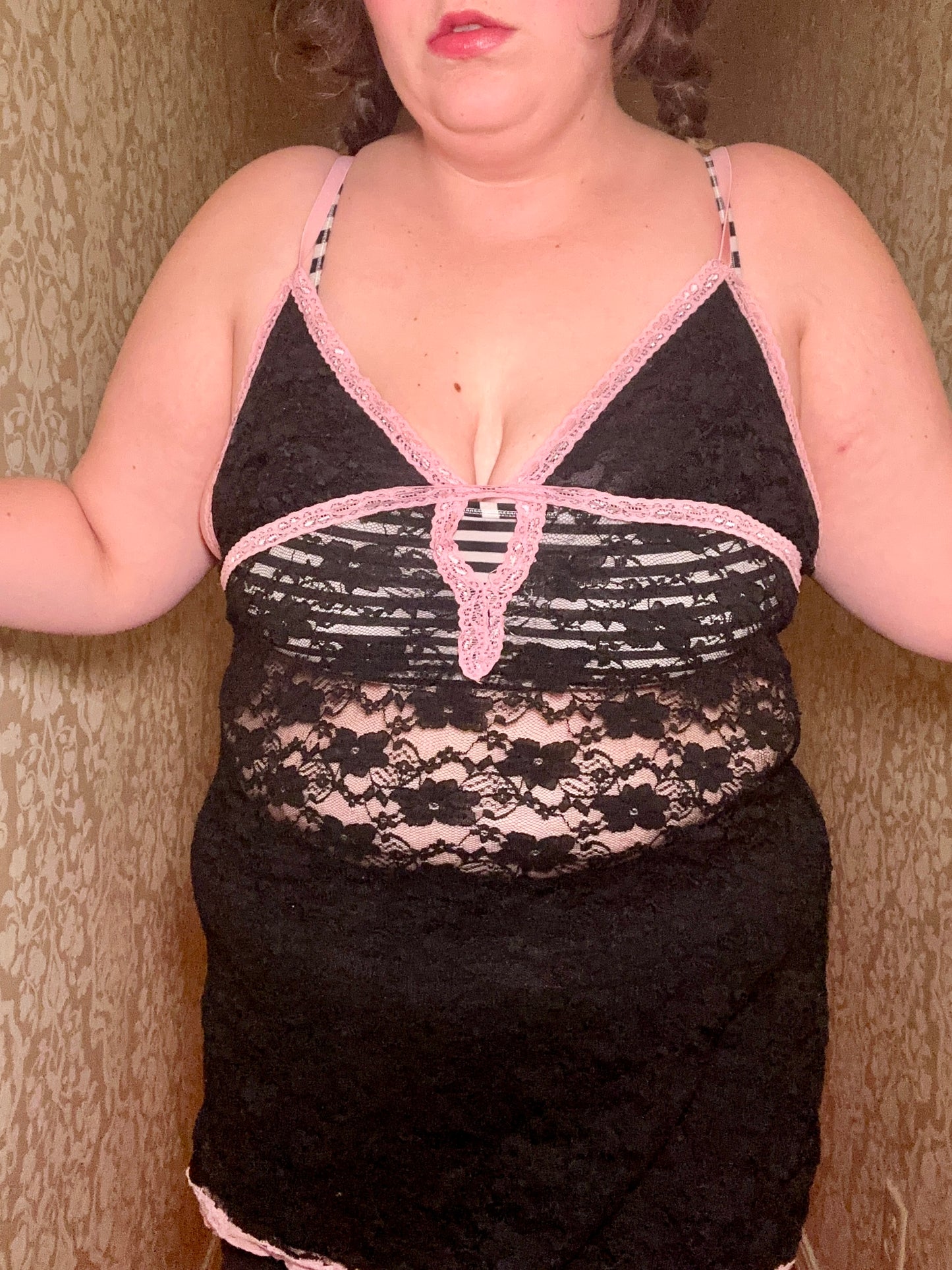 Black and Pink Lace Lingerie (3X)