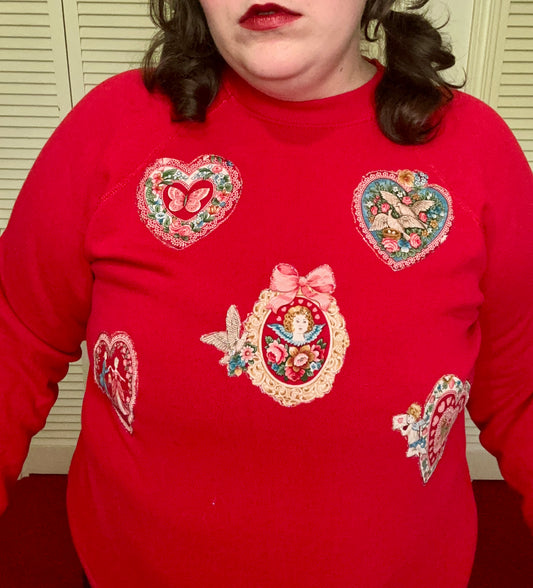 Valentines Puff Paint Red Sweatshirt (XL)