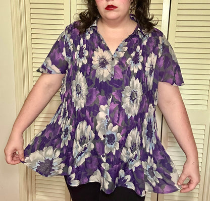 Purple Floral Blouse (1X)