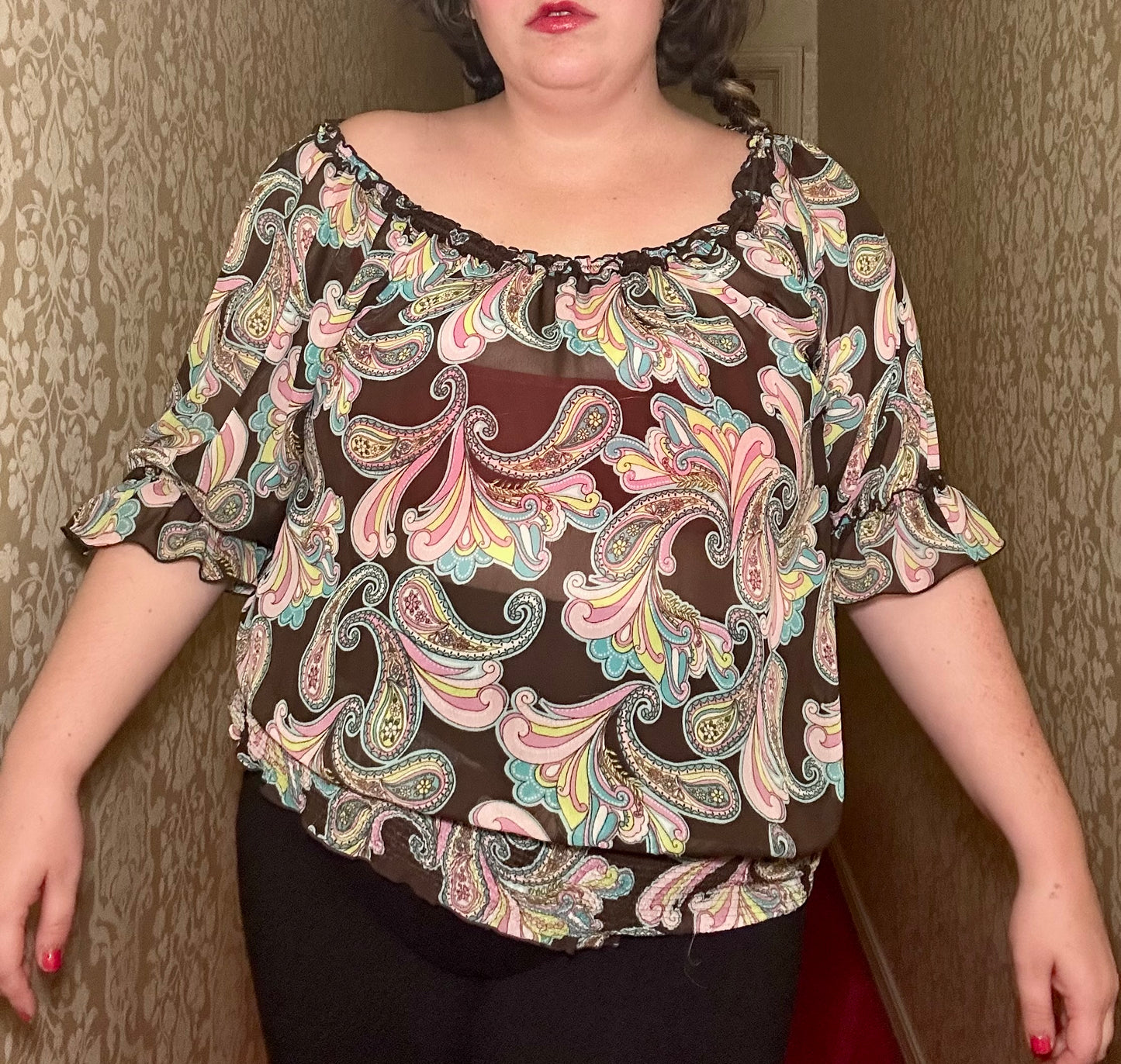 Groovy Sheer Paisley Blouse (XL)