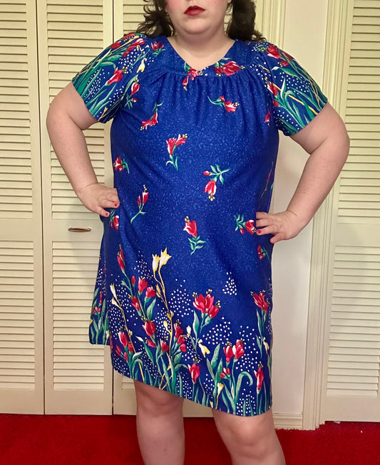 Bright Blue Floral Nightgown (XL)