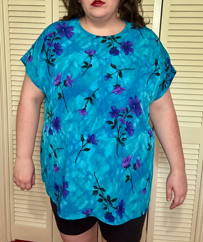 Blue and Purple Floral Blouse (3X)