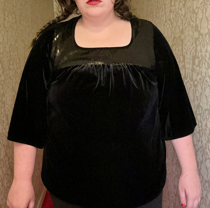 Black Velvet Sparkly Babydoll Top (1X)