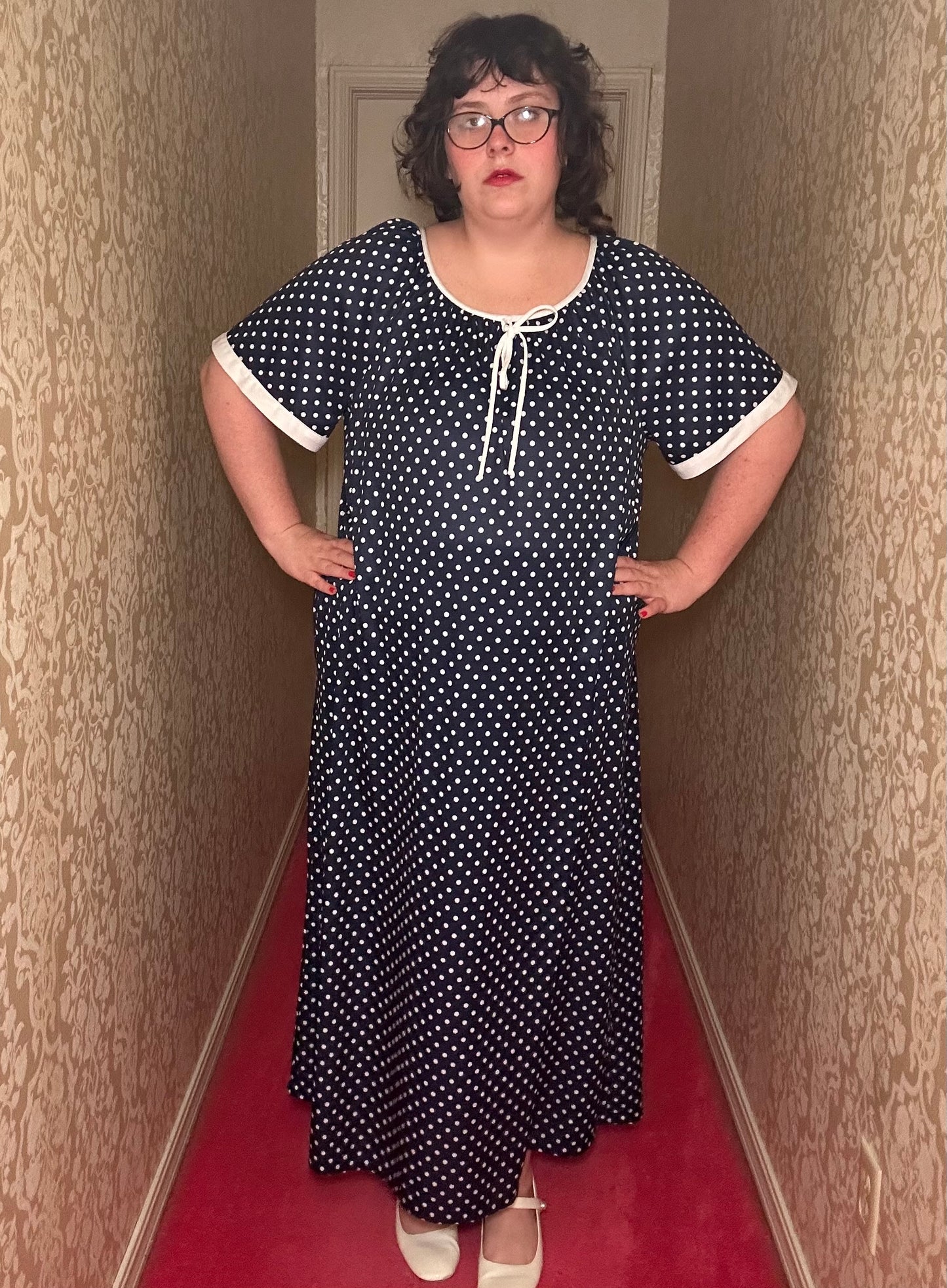 Navy Polka Dot Night Gown (OS)