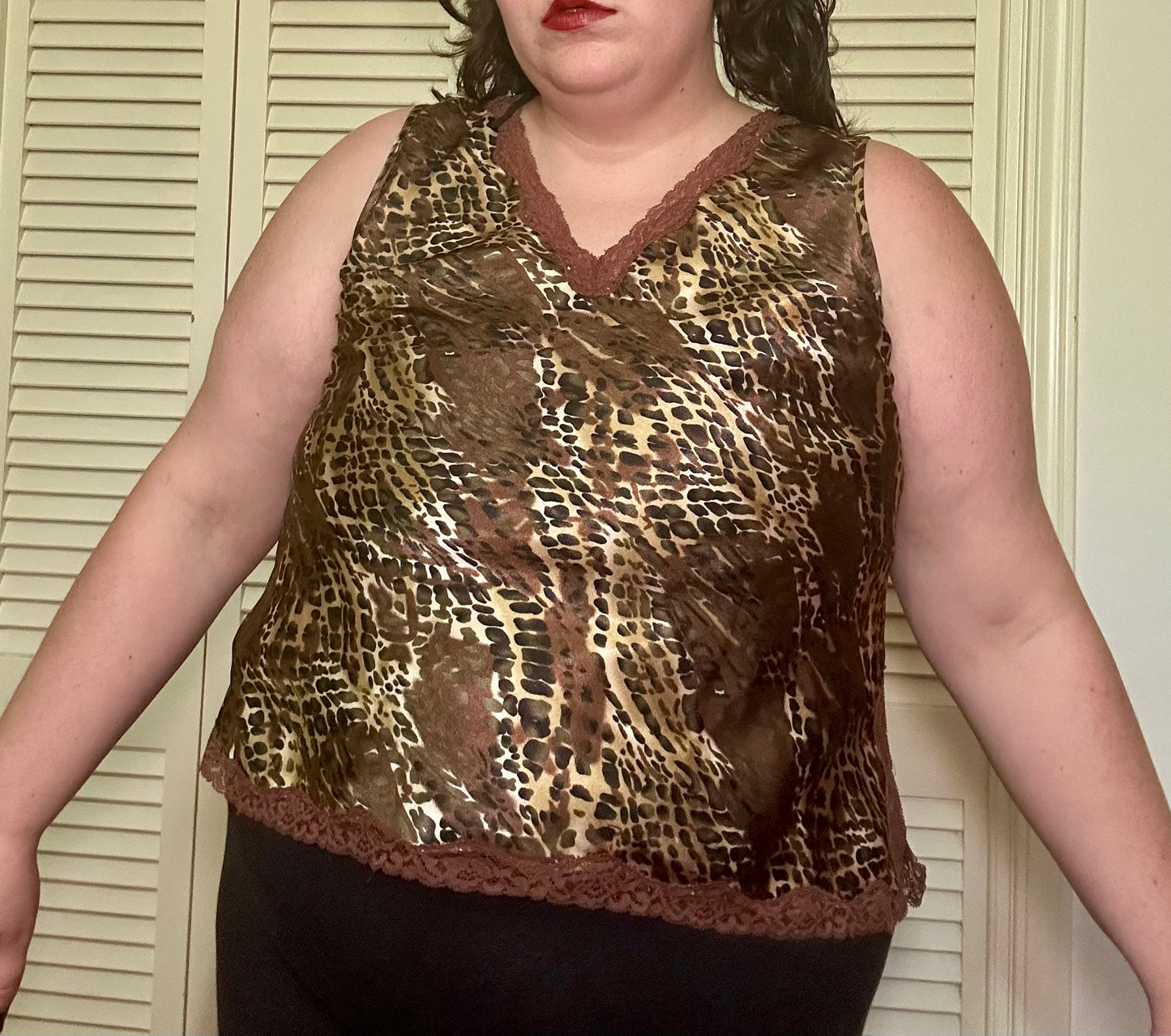 Cheetah Satin Lace Tank Top (XL)