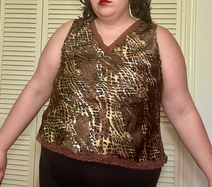 Cheetah Satin Lace Tank Top (XL)