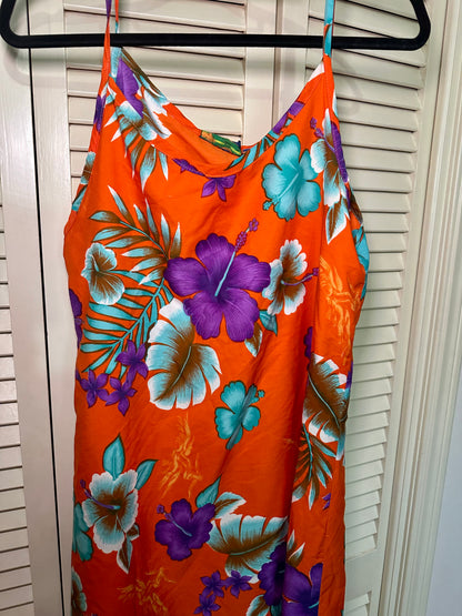 Orange Tropical Floral Slip Dress (L)