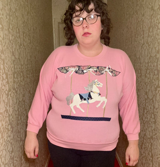 Pink Carousel Horse Sweatshirt (XL)