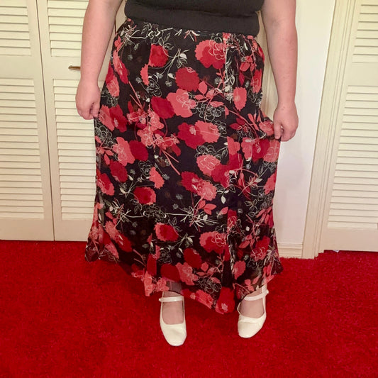 Red Chiffon Floral Skirt (22W)