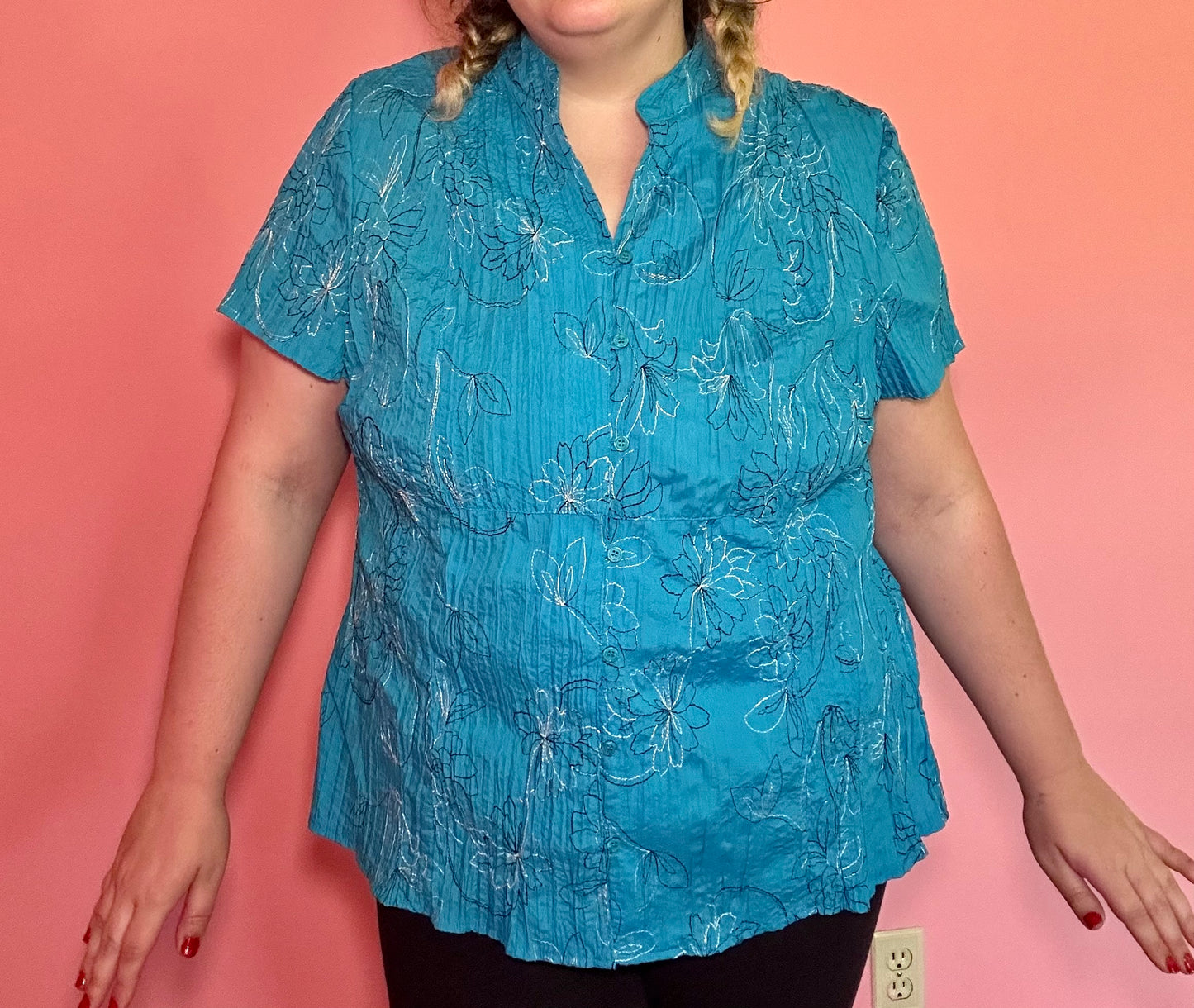 Blue Floral Button Up (3X)