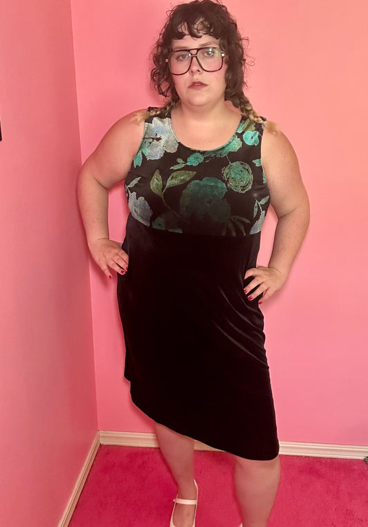 Green Flower Velvet Dress (14)