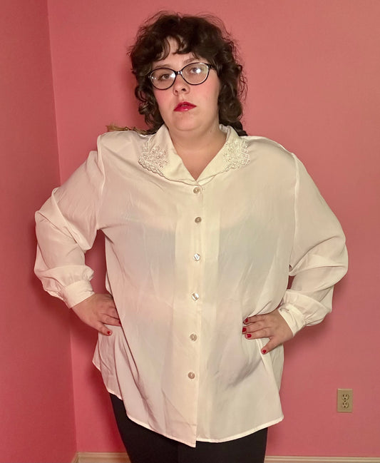 Lace Collar White Button Up (2X)