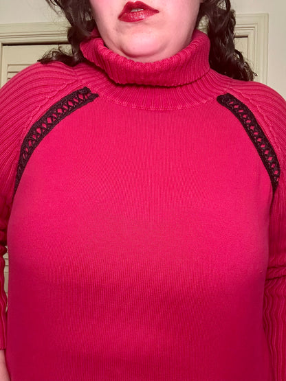 Red Lace Up Detail Turtleneck Sweater (L)