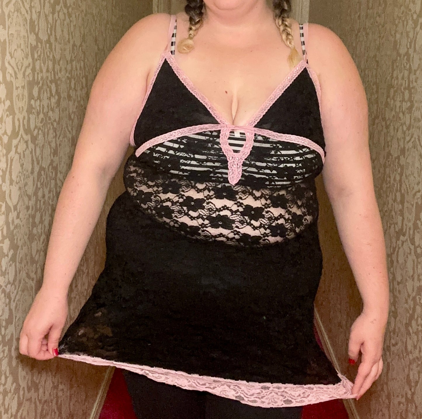 Black and Pink Lace Lingerie (3X)