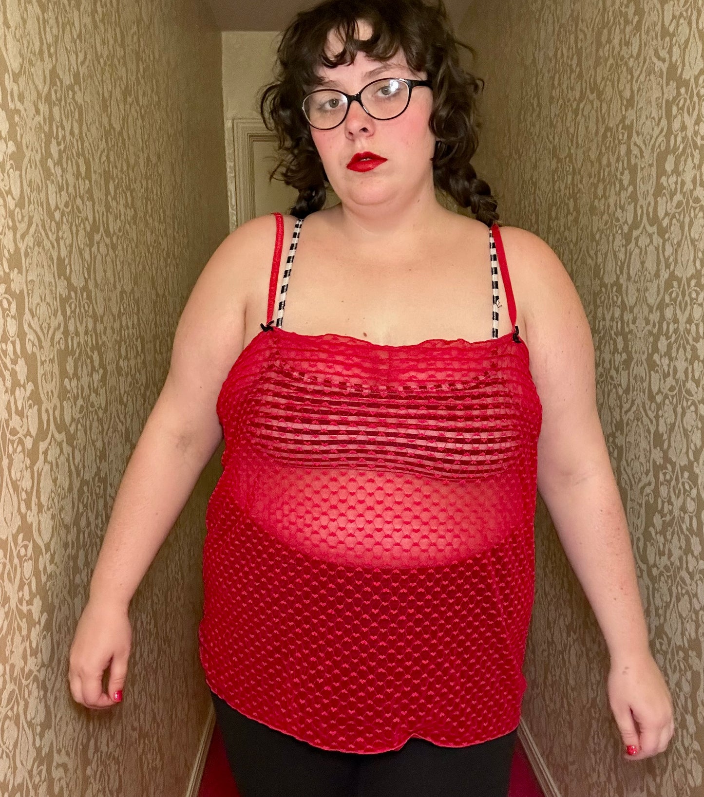 Red Heart Lace Lingerie Top (XL)