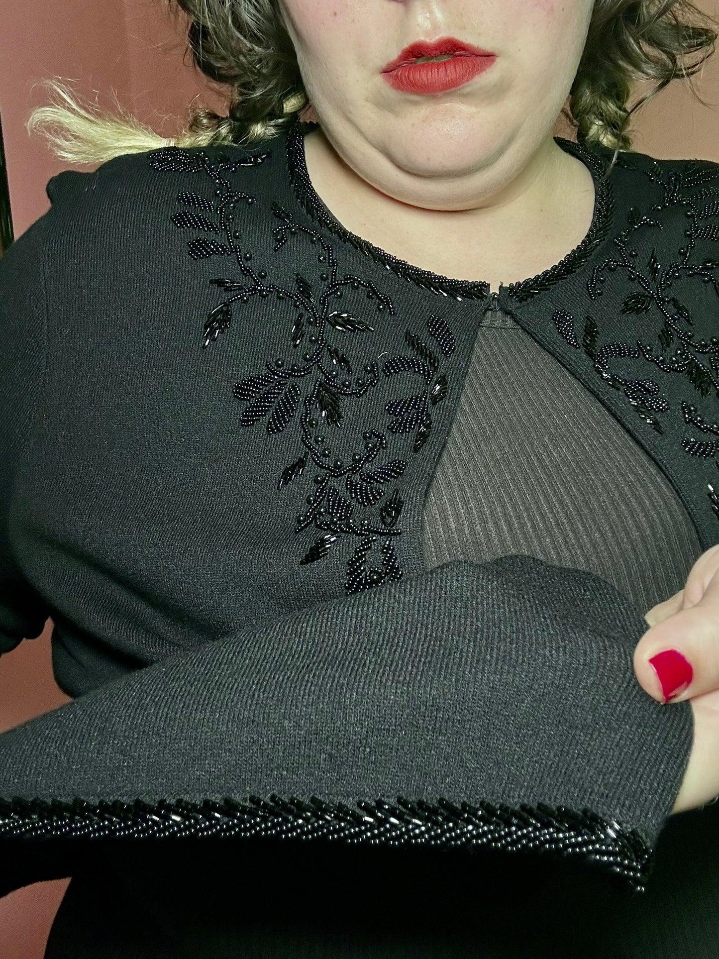 Beaded Black Sweater Cardigan (2X)
