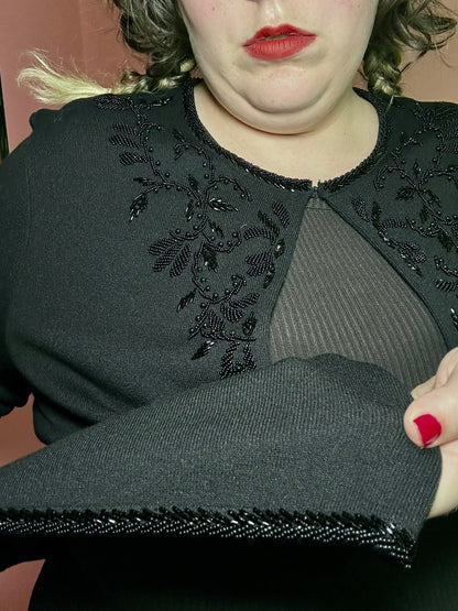 Beaded Black Sweater Cardigan (2X)