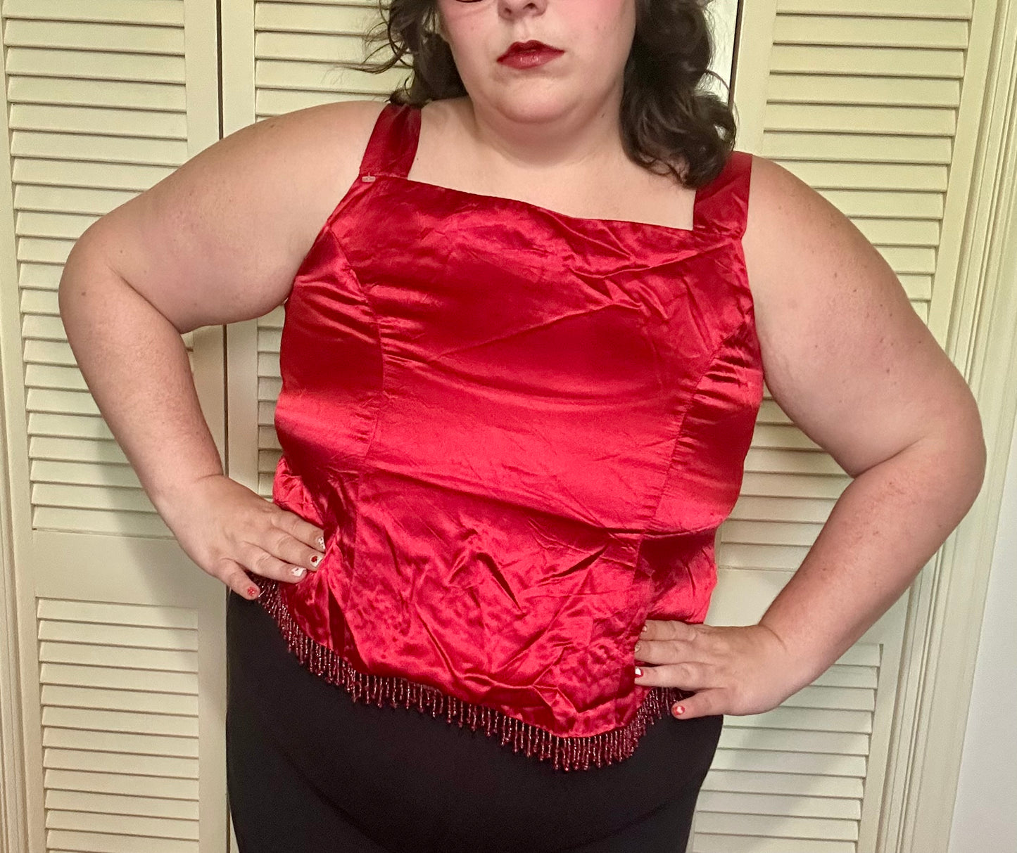 Red Satin Beaded Blouse (XL)