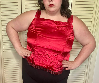 Red Satin Beaded Blouse (XL)