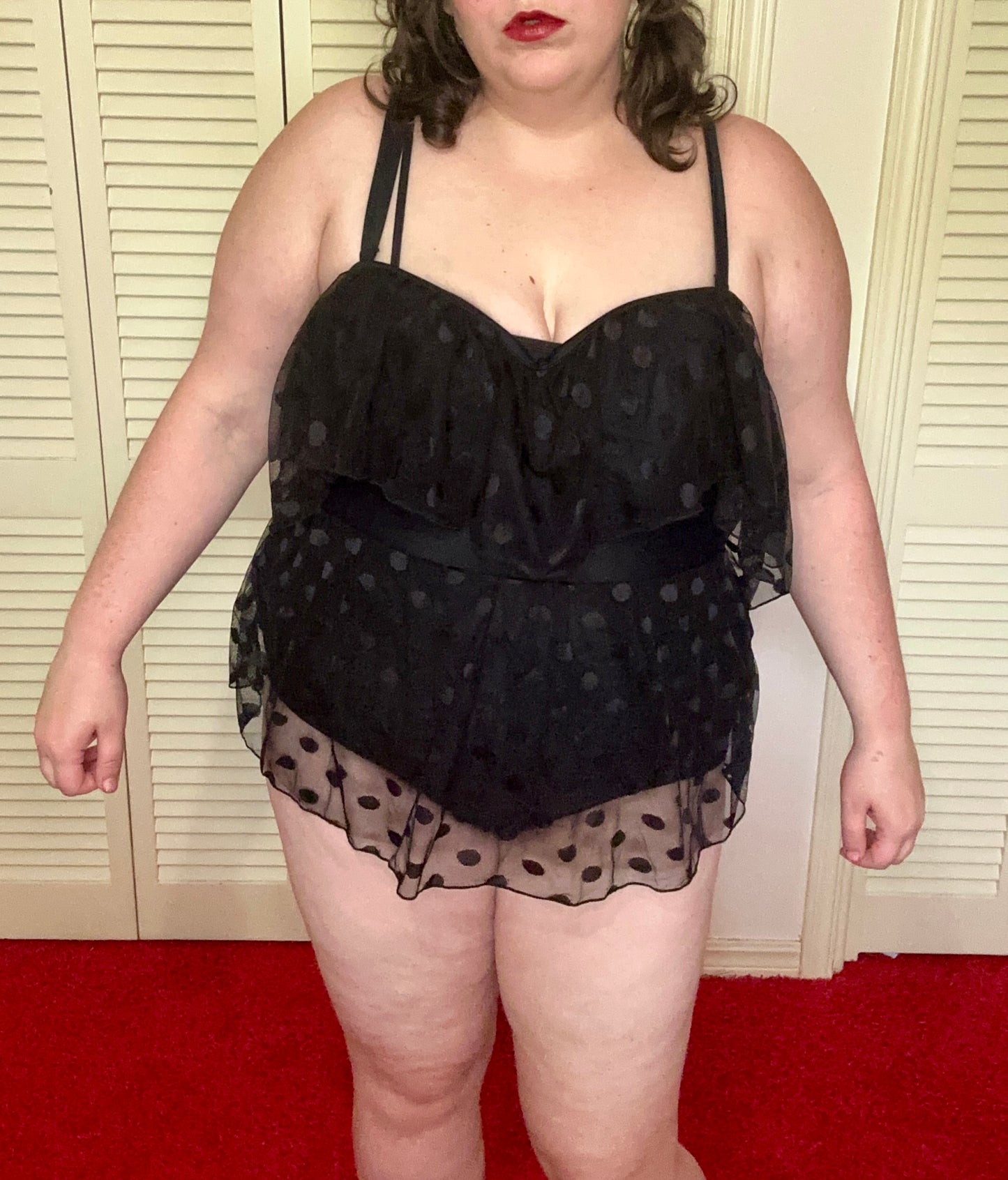 Black Mesh Polka Dot Swimsuit (2X)