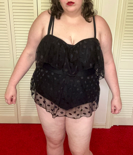 Black Mesh Polka Dot Swimsuit (2X)