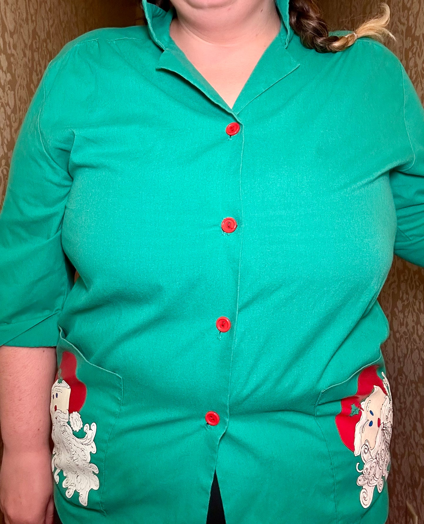 Green Santa Button Up (L)