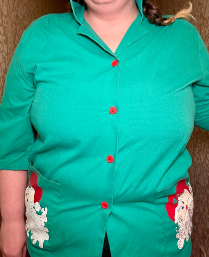 Green Santa Button Up (L)
