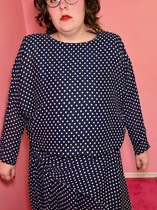Navy Polka Dot Drop Waist Dress (18)