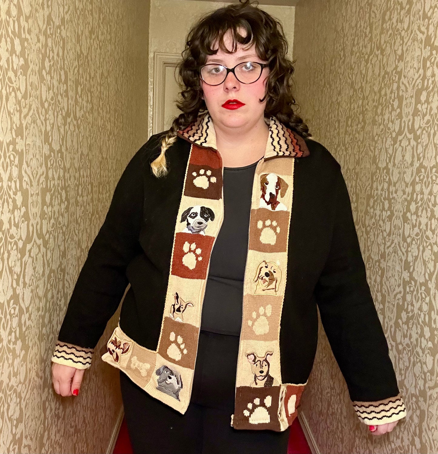 Puppy Dog Zip Up Sweater Cardigan (XL)