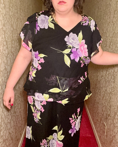 Black Floral Chiffon Set (22W)