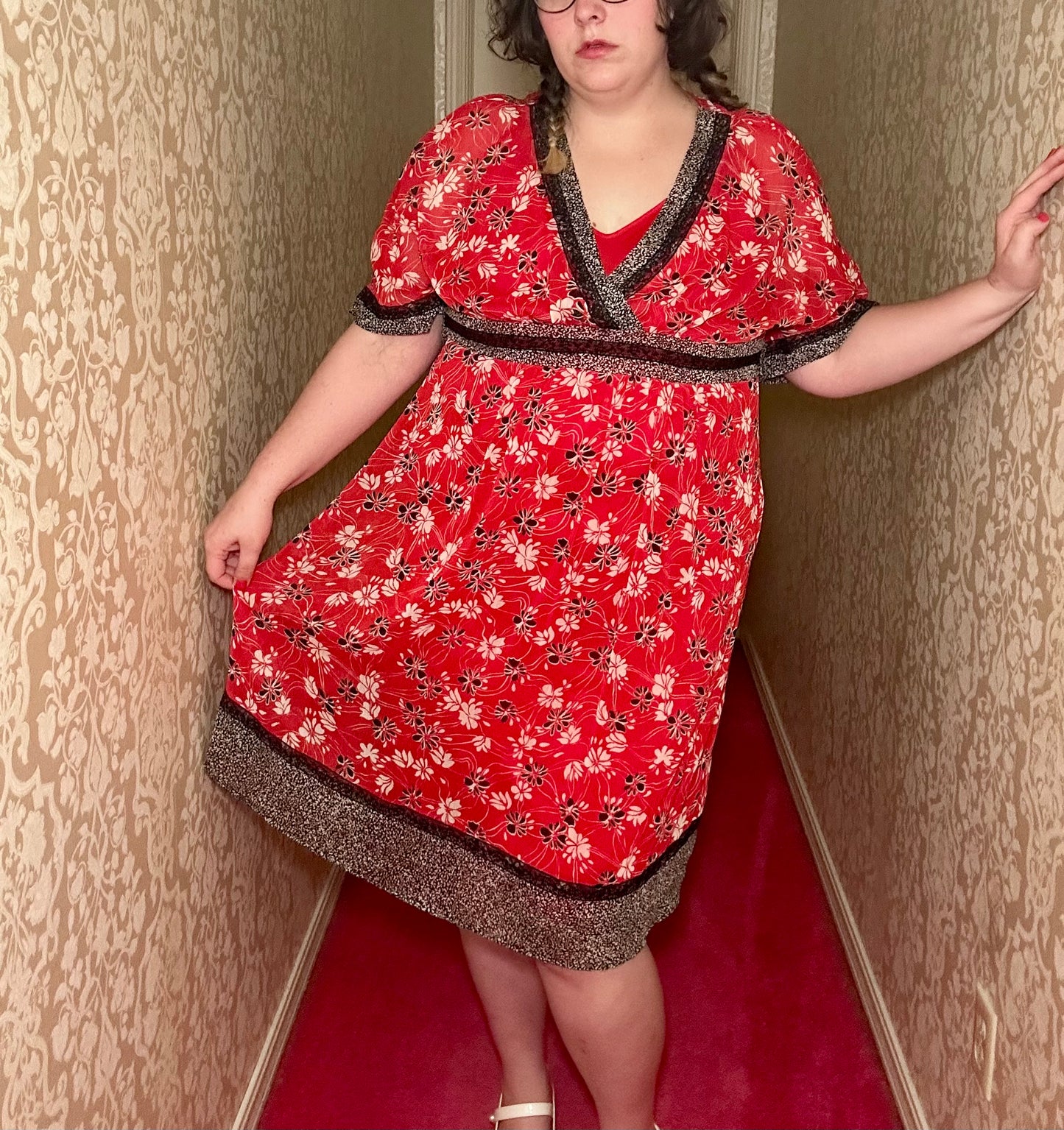 Red Chiffon Floral Dress (18)