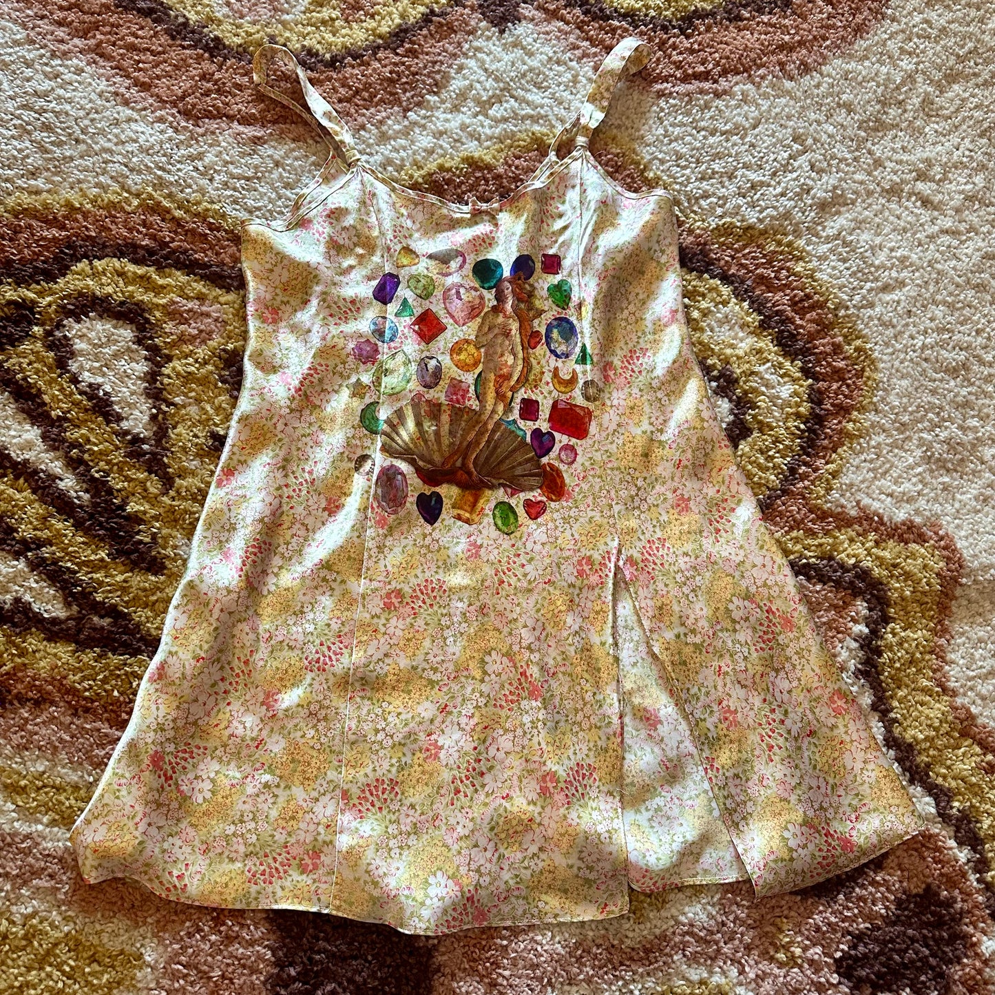 Rhinestone Venus Floral Slip Dress (L)