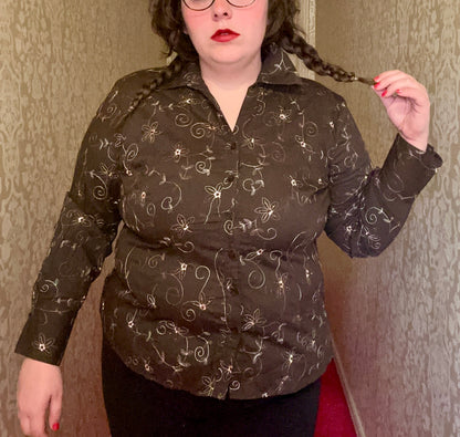 Brown Whimsical Floral Button Up (XL)