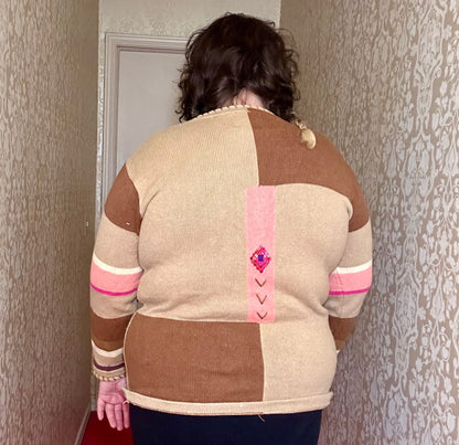 Tan and Pink Southwestern Sweater Cardigan (L)