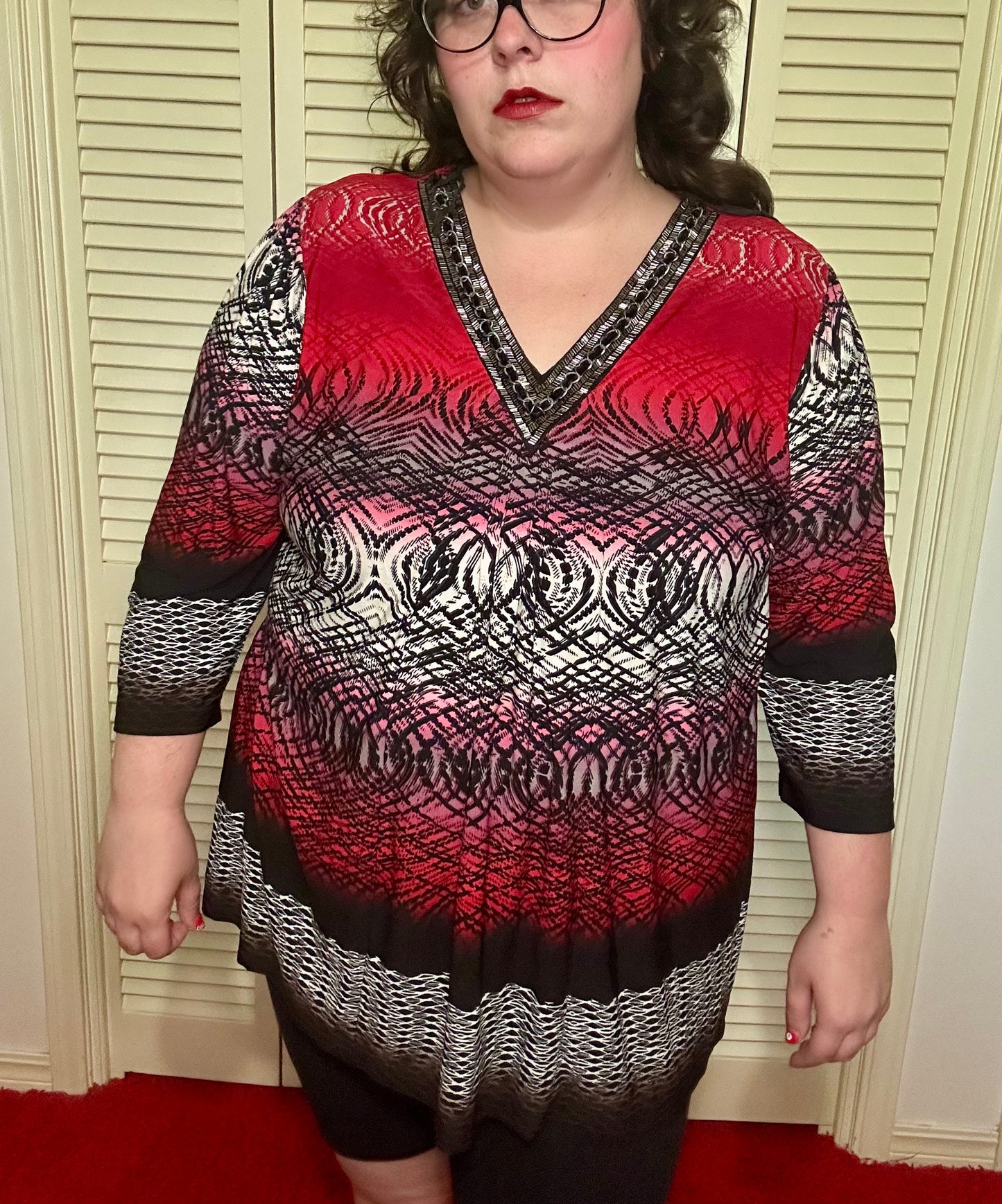Red and Black Boho Glam Blouse (3X)